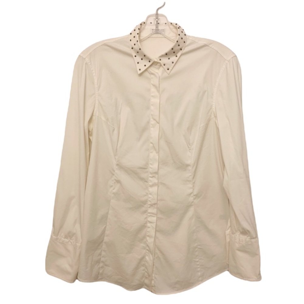 BRUNELLO CUCINELLI STUDDED LONG BUTTON DOWN TOP